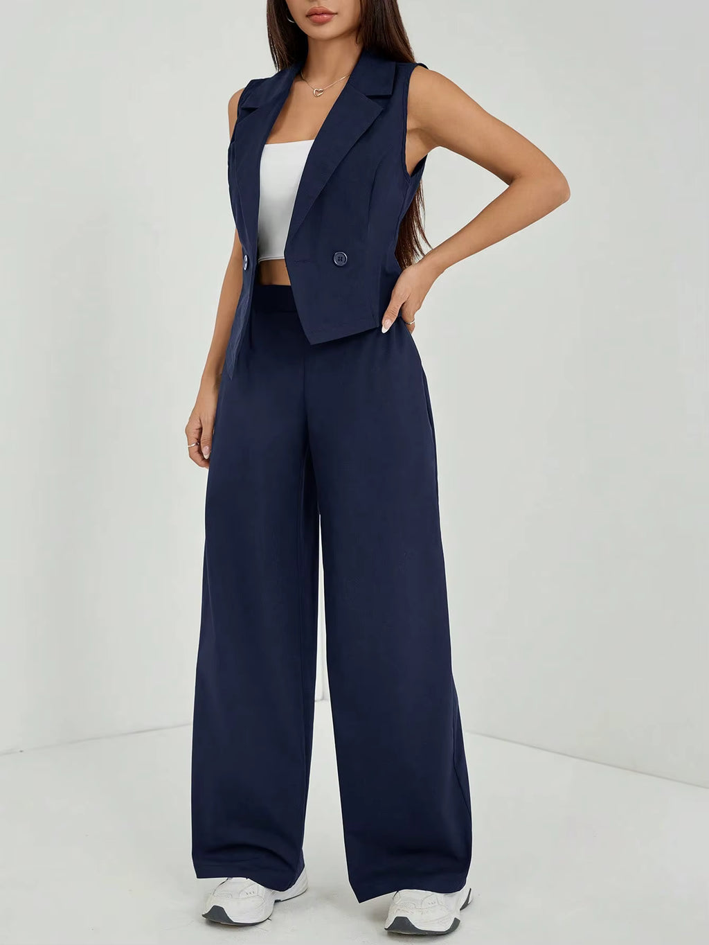 Women’s Sleeveless Blazer & Wide-Leg Trouser Set