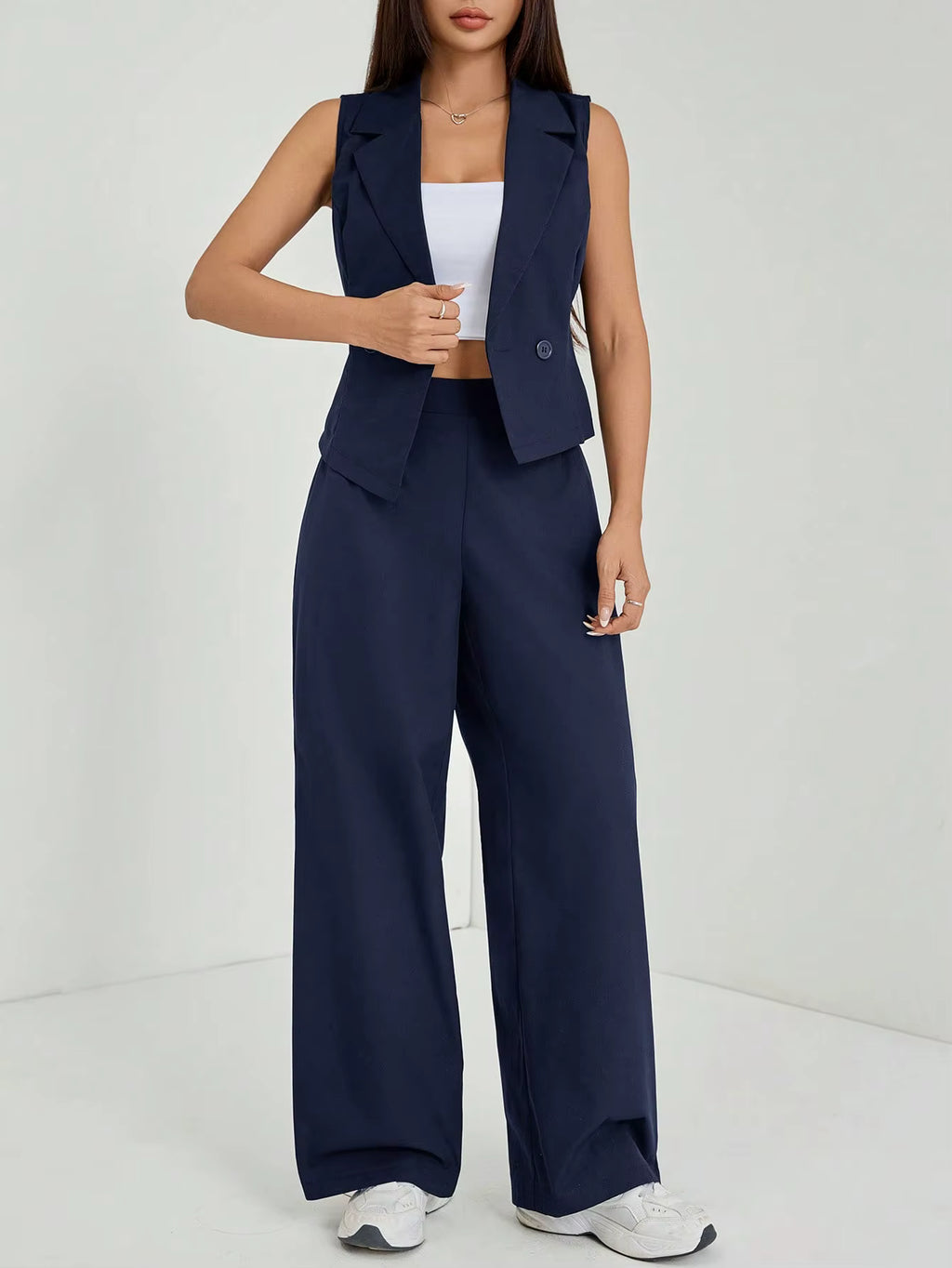 Women’s Sleeveless Blazer & Wide-Leg Trouser Set