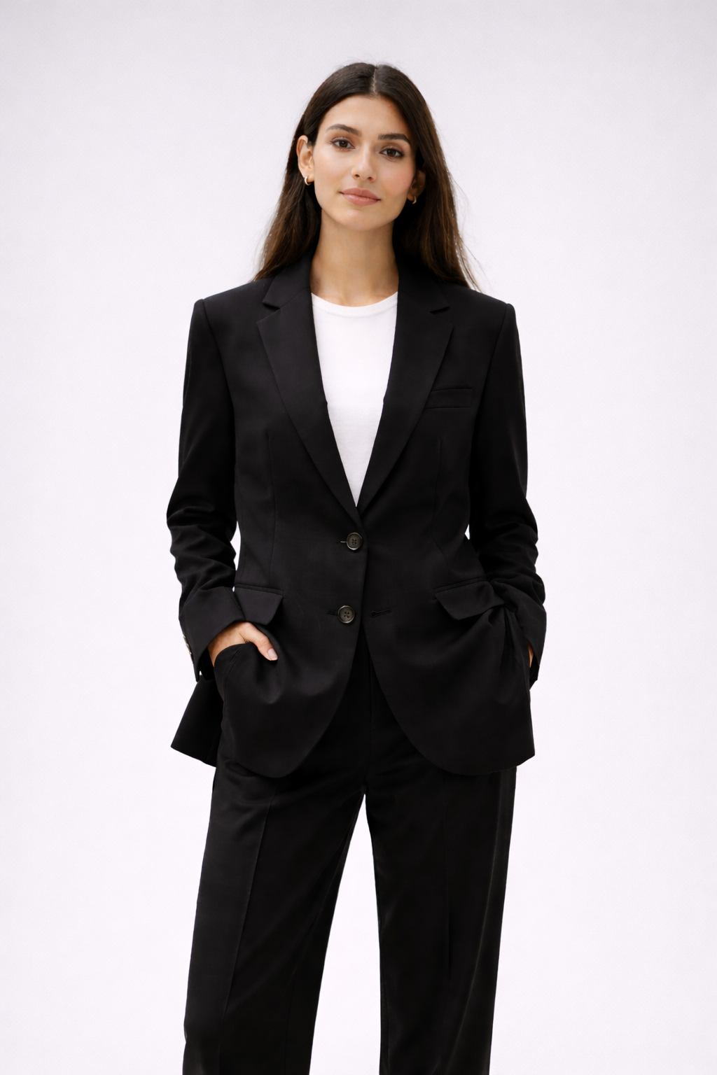 Women’s Double-Breasted Wool Blazer with Classic Lapel