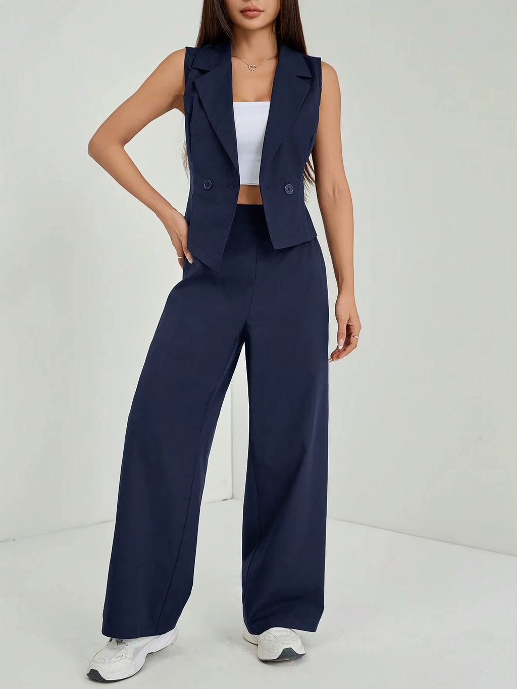 Women’s Sleeveless Blazer & Wide-Leg Trouser Set